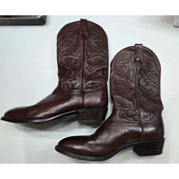 Vintage J. Chisholm Cowboy Western Boots Black Cherry Mens 12 EE 11220 USA Made - Picture 5 of 16